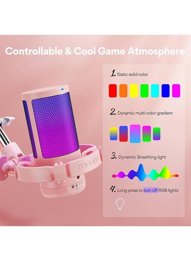 ماونو ميكروفون USB للألعاب من MAONO مع خاصية إلغاء الضوضاء، ميكروفون بث مباشر لأجهزة الكمبيوتر الشخصية وأجهزة MAC وPS4 وPS5، مجموعة شاملة مع كتم الصوت، وشاشة للتسجيل، والبودكاست، وتويتش، ويوتيوب، وديسكورد، DGM20S باللون الوردي - Image 4